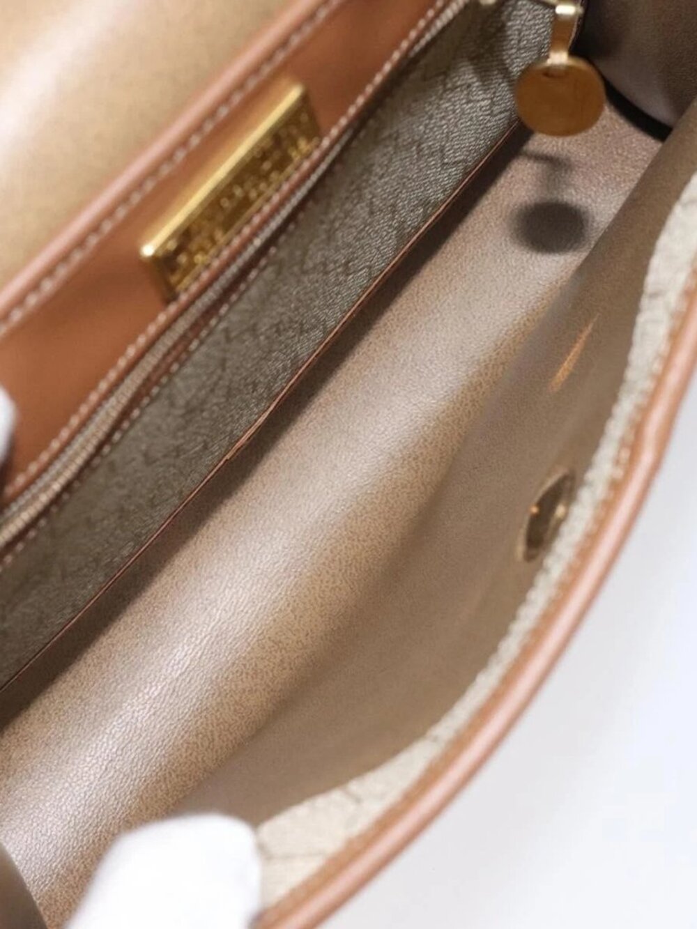 Christian Dior Honeycomb Canvas Shoulder Bag PVC Beige Gold Auth 125574 - Picture 10 of 16